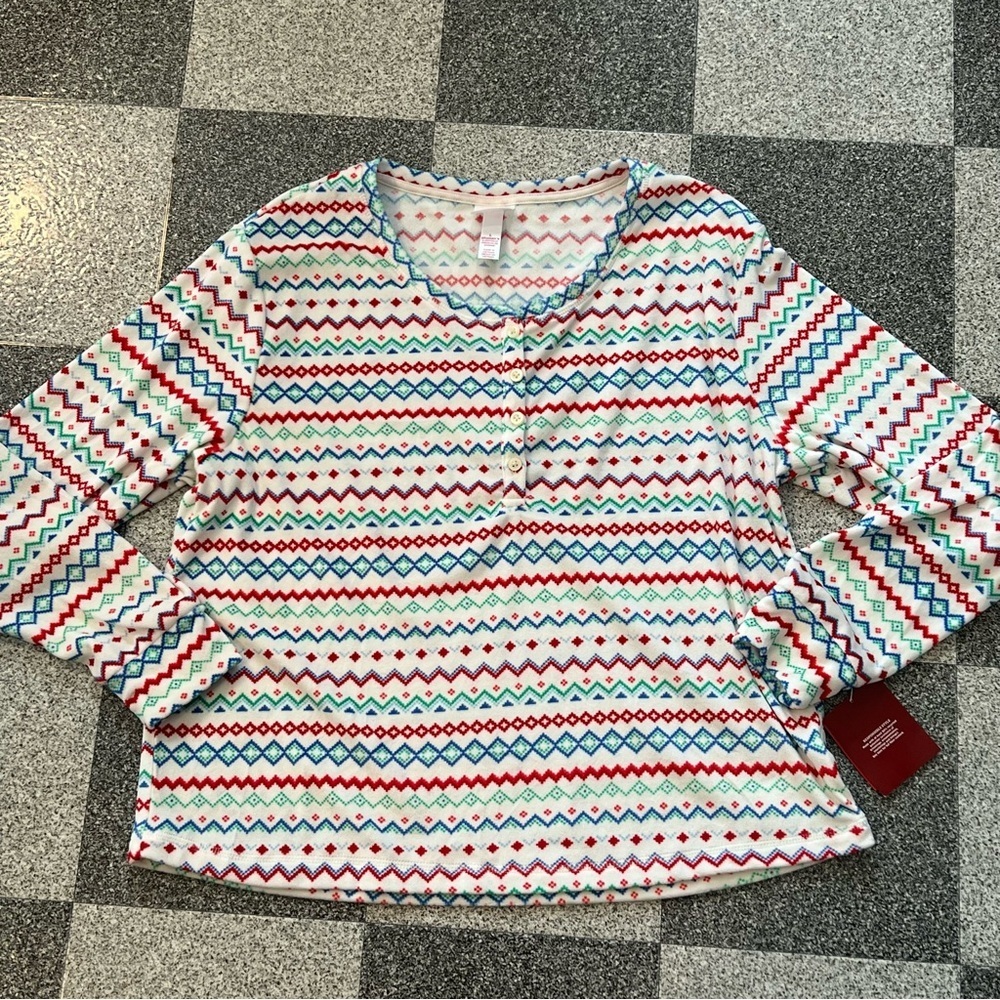 NWT Wondershop Women's Fair Isle Striped Long-Sleeve Pajama Top- L - Picture 2 of 7